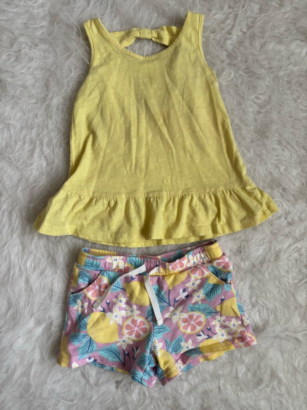 Toddler Girl Bright Summer Outfit with Citrus Lemon Print